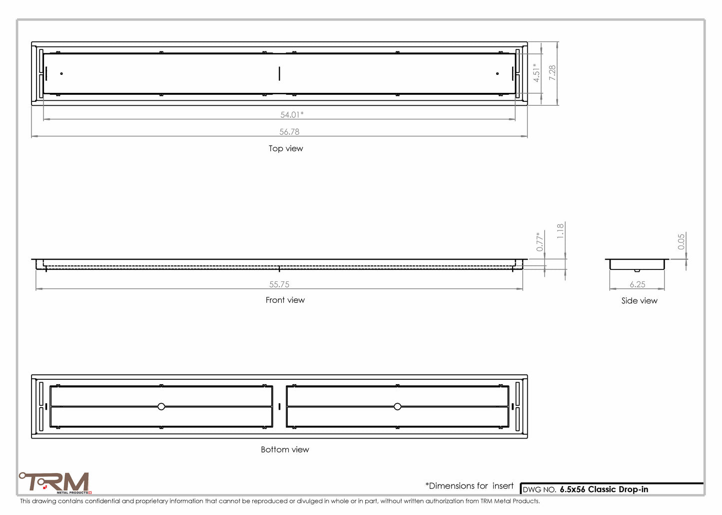 6.5x56 - Classic Drop-in Air Vent, Flush Floor-Matching, All Metal, Floor Vent Cover - TRM Metal  56x6.5