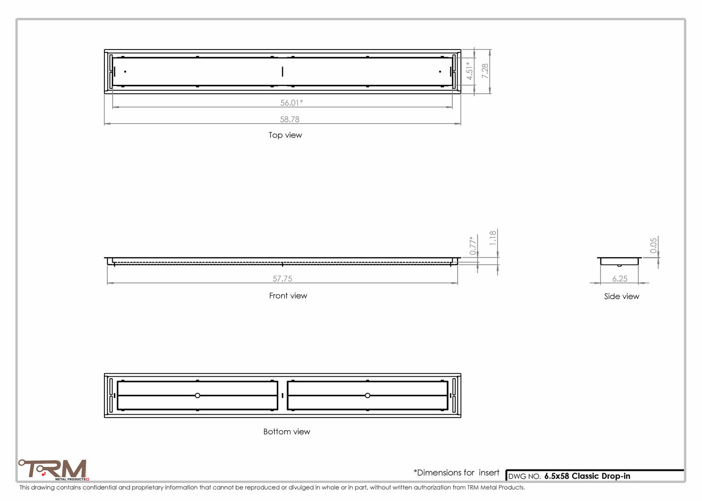6.5x58 - Classic Drop-in Air Vent, Flush Floor-Matching, All Metal, Floor Vent Cover - TRM Metal  58x6.5
