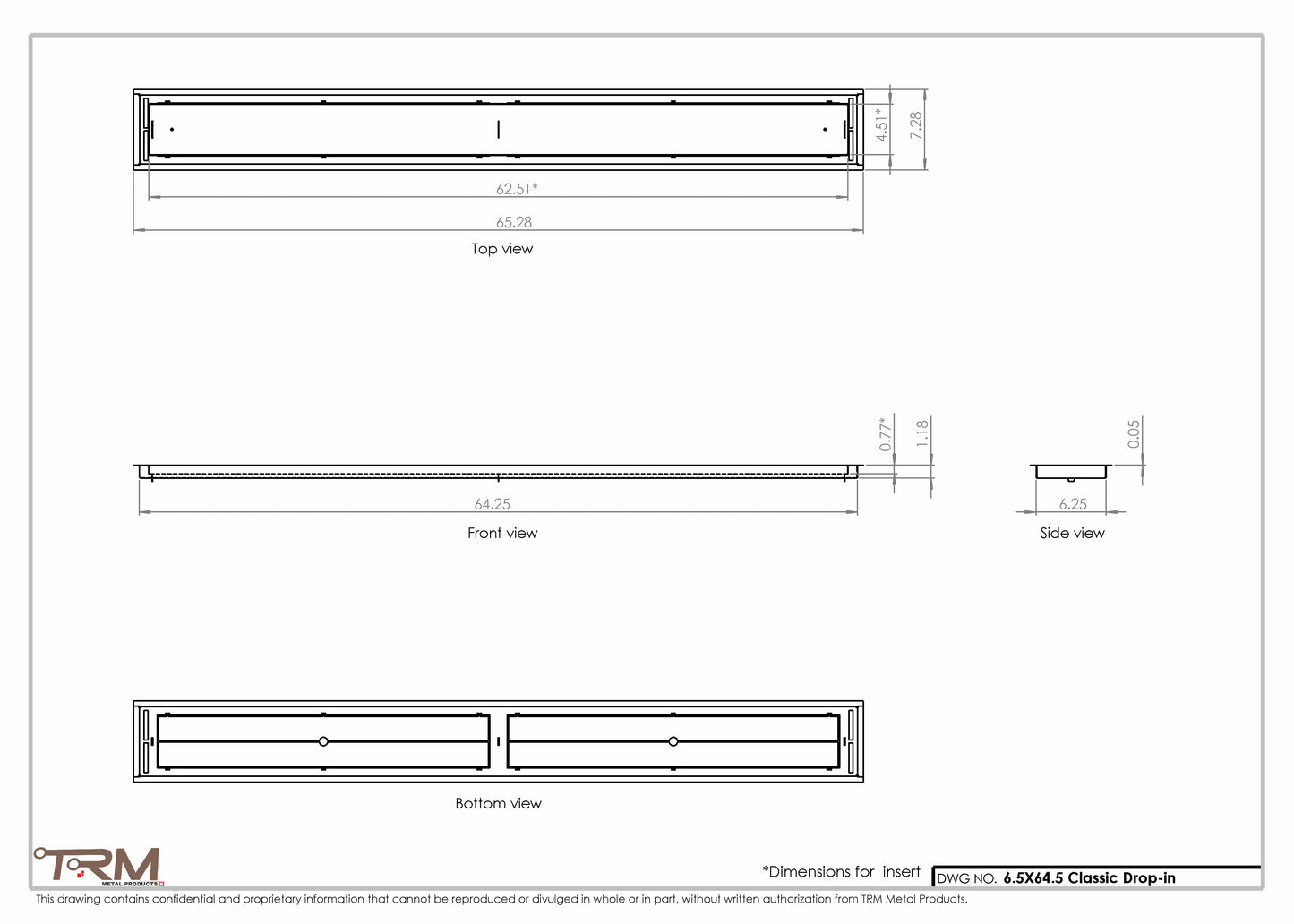 6.5x64.5 - Classic Drop-in Air Vent, Flush Floor-Matching, All Metal, Floor Vent Cover - TRM Metal  64.5x6.5
