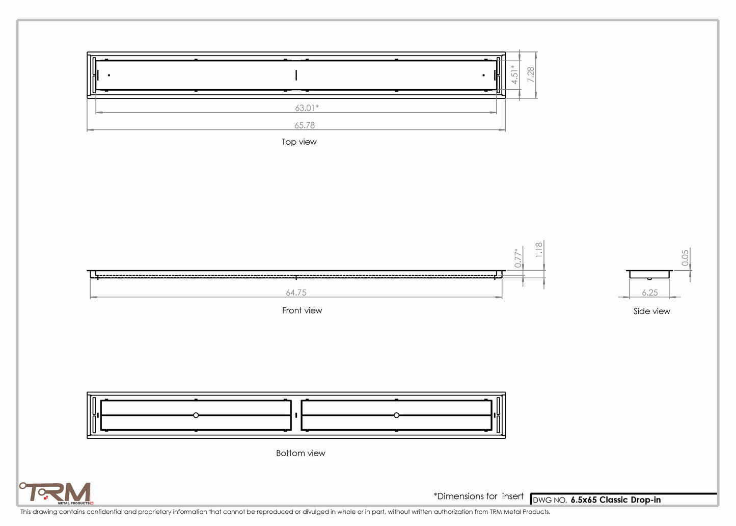 6.5x65 - Classic Drop-in Air Vent, Flush Floor-Matching, All Metal, Floor Vent Cover - TRM Metal  65x6.5