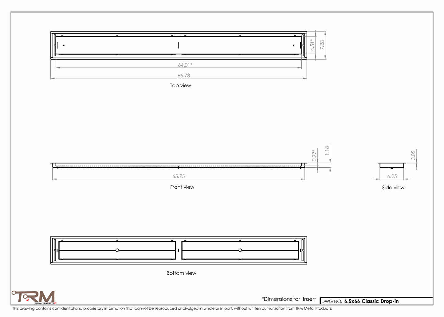 6.5x66 - Classic Drop-in Air Vent, Flush Floor-Matching, All Metal, Floor Vent Cover - TRM Metal  66x6.5