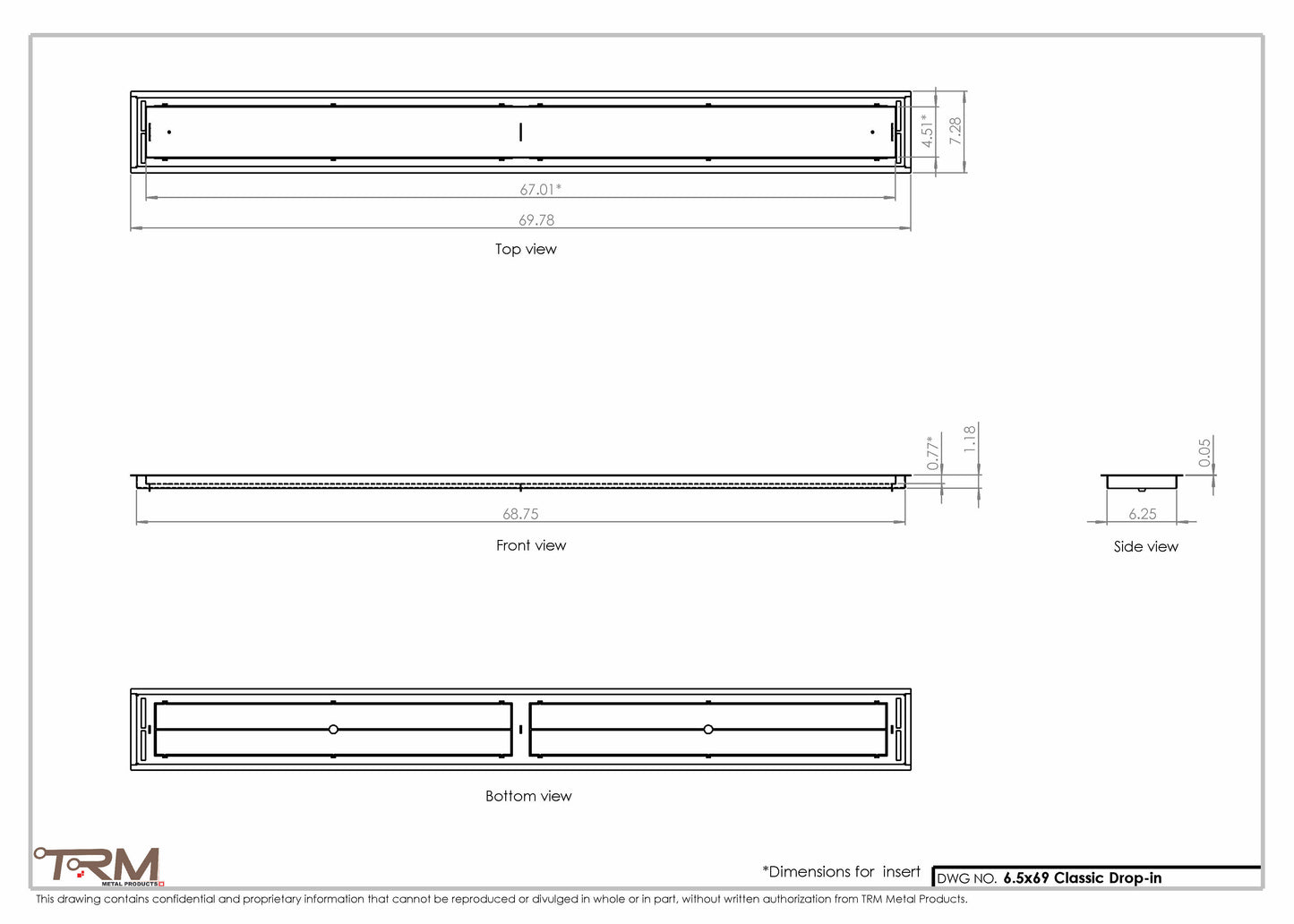 6.5x69 - Classic Drop-in Air Vent, Flush Floor-Matching, All Metal, Floor Vent Cover - TRM Metal  69x6.5