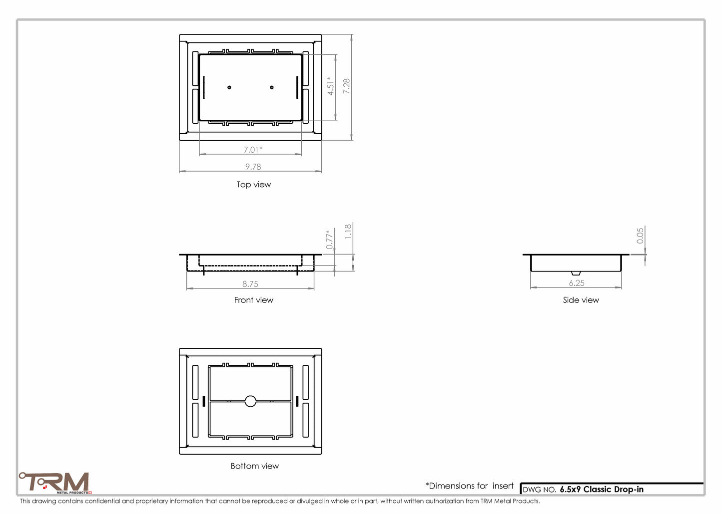 6.5x9 - Classic Drop-in Air Vent, Flush Floor-Matching, All Metal, Floor Vent Cover - TRM Metal  9x6.5