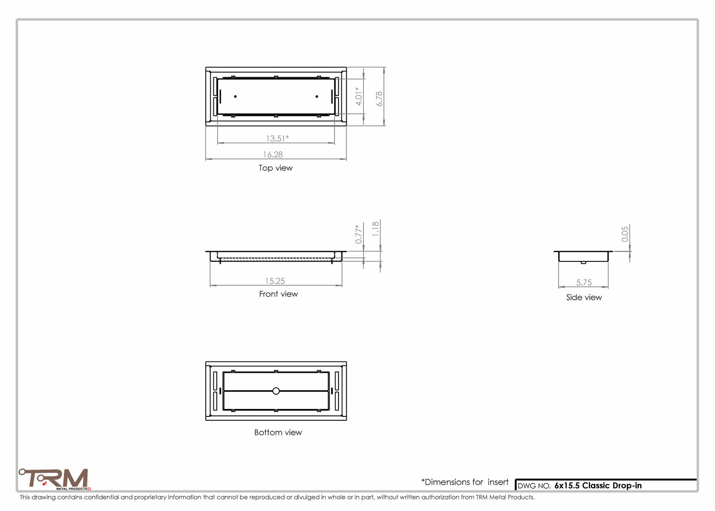 6x15.5 - Classic Drop-in Air Vent, Flush Floor-Matching, All Metal, Floor Vent Cover - TRM Metal  15.5x6