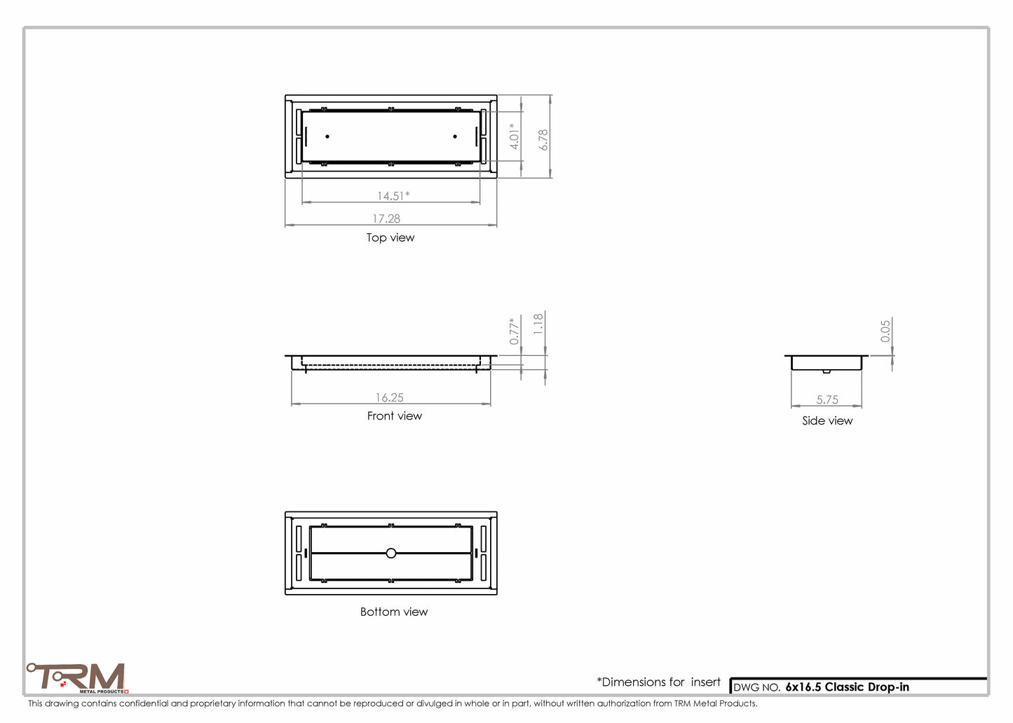 6x16.5 - Classic Drop-in Air Vent, Flush Floor-Matching, All Metal, Floor Vent Cover - TRM Metal  16.5x6