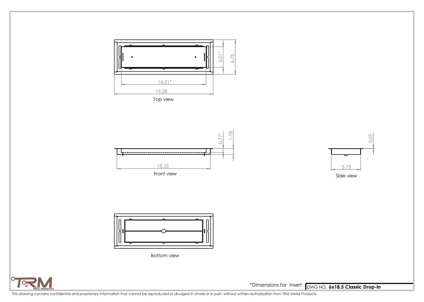 6x18.5 - Classic Drop-in Air Vent, Flush Floor-Matching, All Metal, Floor Vent Cover - TRM Metal  18.5x6