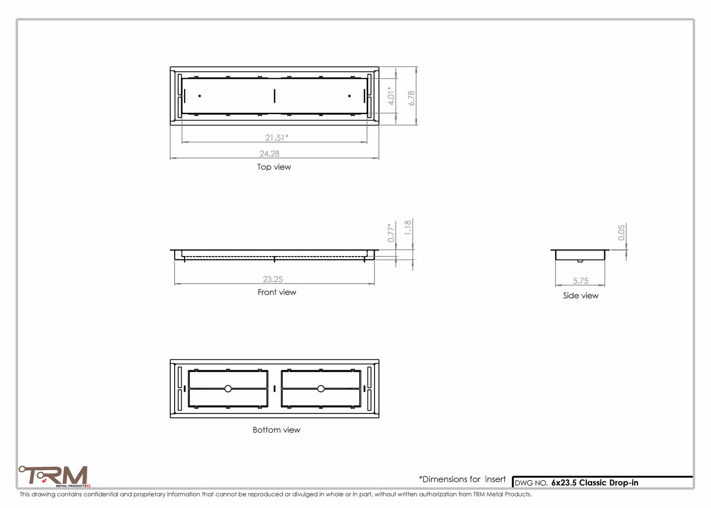6x23.5 - Classic Drop-in Air Vent, Flush Floor-Matching, All Metal, Floor Vent Cover - TRM Metal  23.5x6