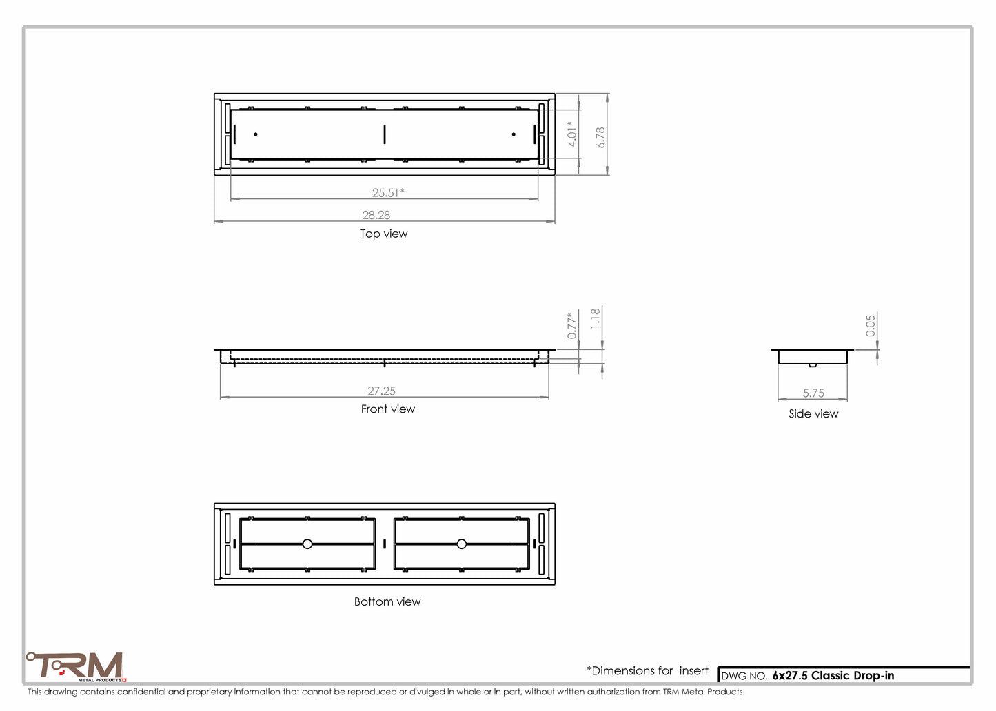 6x27.5 - Classic Drop-in Air Vent, Flush Floor-Matching, All Metal, Floor Vent Cover - TRM Metal  27.5x6