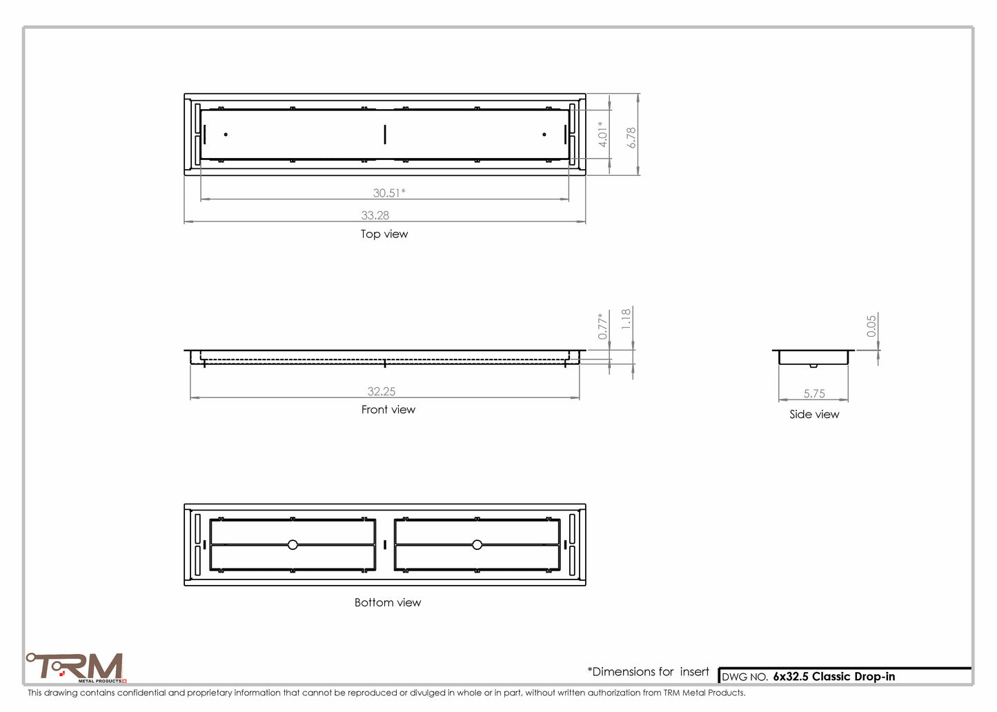 6x32.5 - Classic Drop-in Air Vent, Flush Floor-Matching, All Metal, Floor Vent Cover - TRM Metal  32.5x6