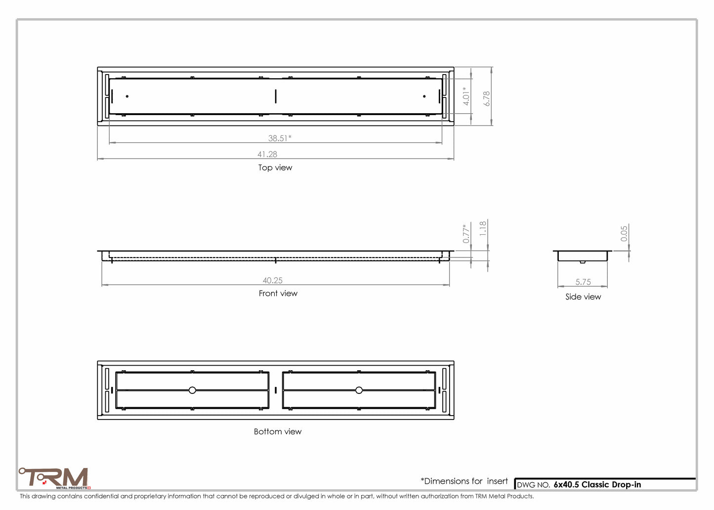 6x40.5 - Classic Drop-in Air Vent, Flush Floor-Matching, All Metal, Floor Vent Cover - TRM Metal  40.5x6