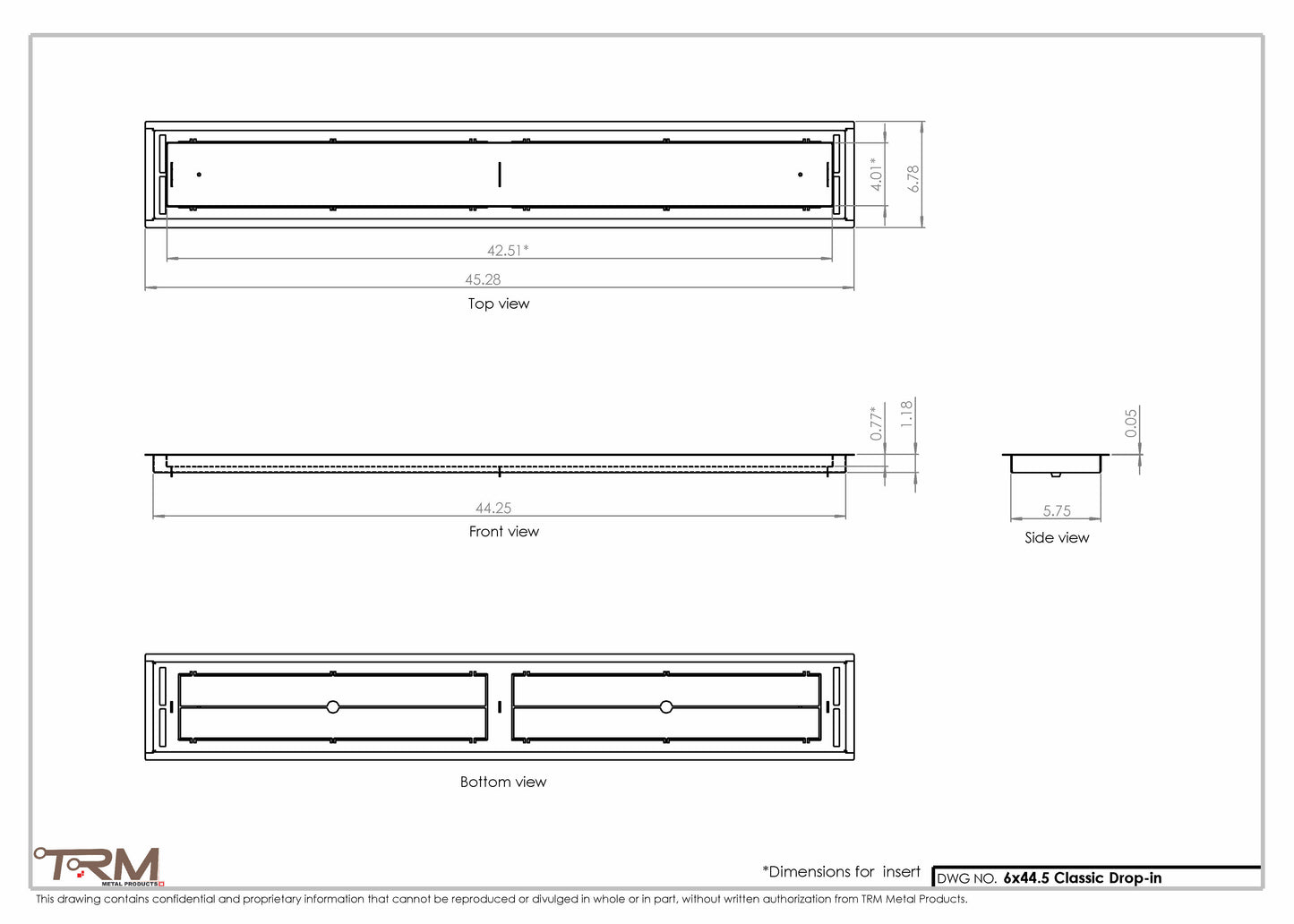 6x44.5 - Classic Drop-in Air Vent, Flush Floor-Matching, All Metal, Floor Vent Cover - TRM Metal  44.5x6