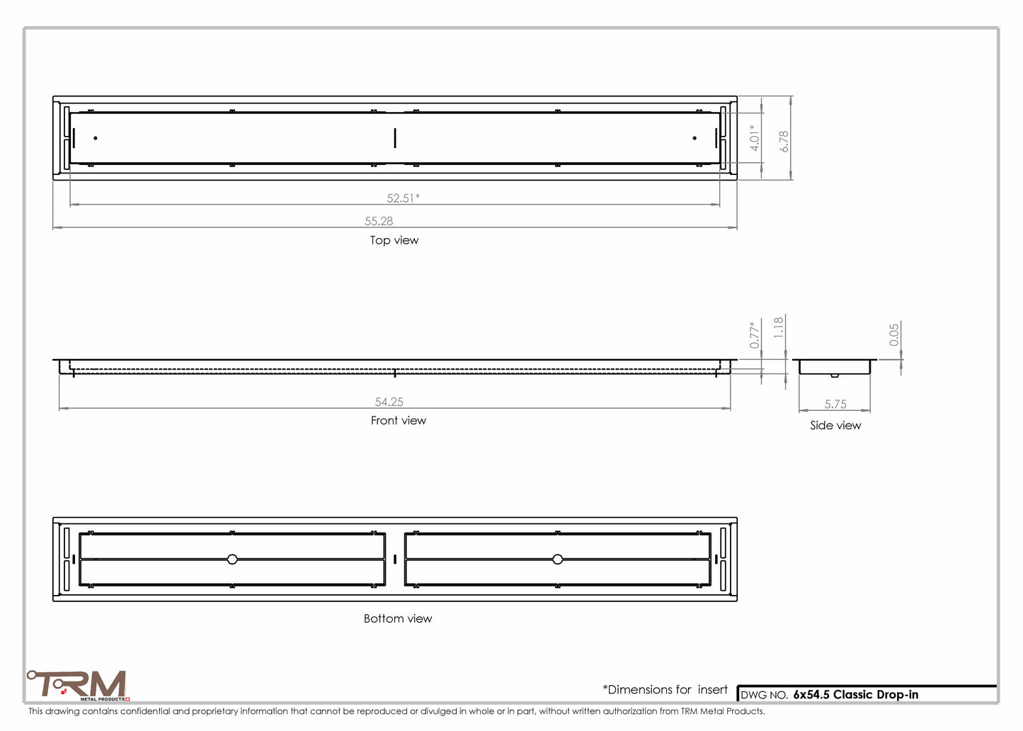 6x54.5 - Classic Drop-in Air Vent, Flush Floor-Matching, All Metal, Floor Vent Cover - TRM Metal  54.5x6