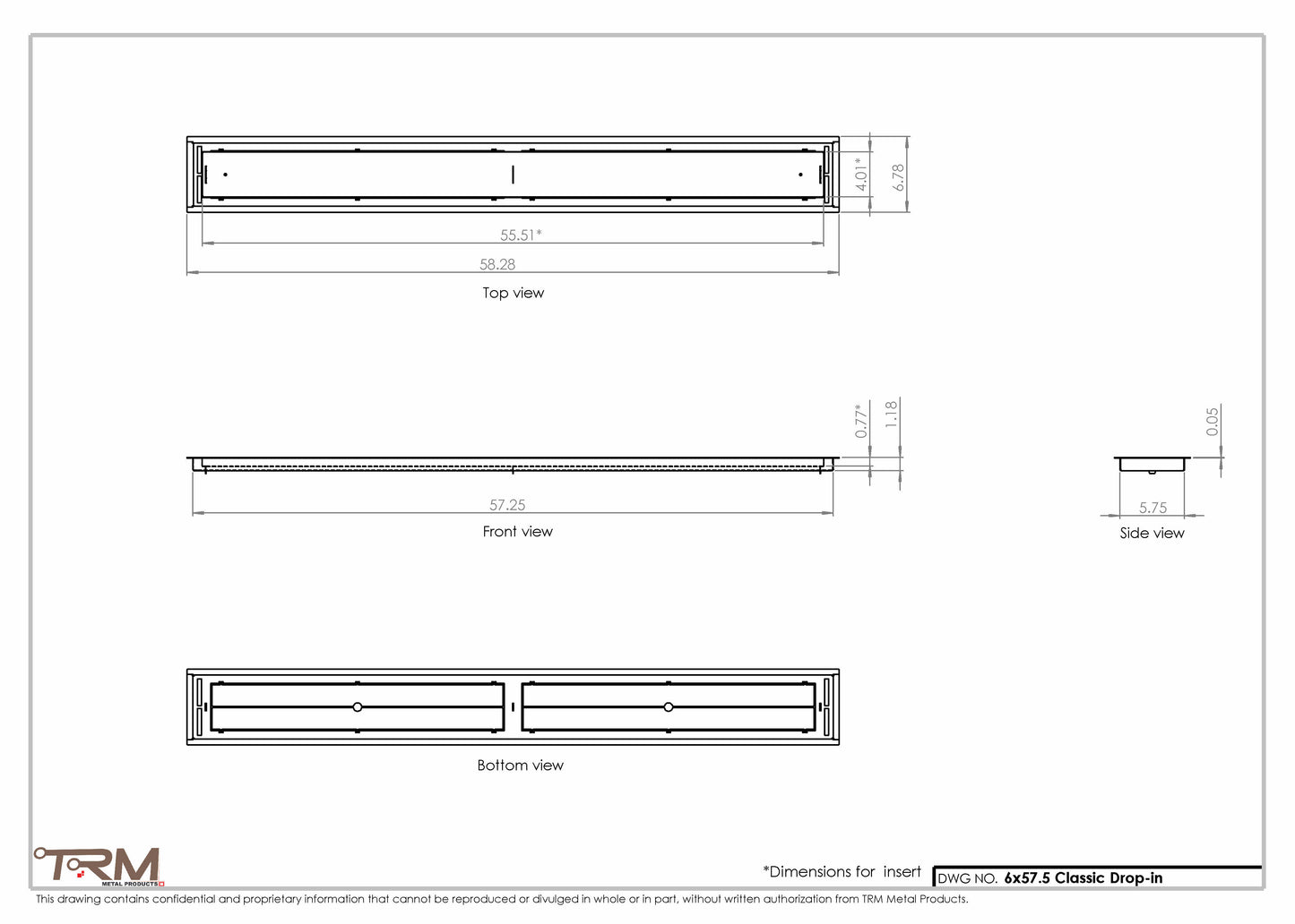 6x57.5 - Classic Drop-in Air Vent, Flush Floor-Matching, All Metal, Floor Vent Cover - TRM Metal  57.5x6