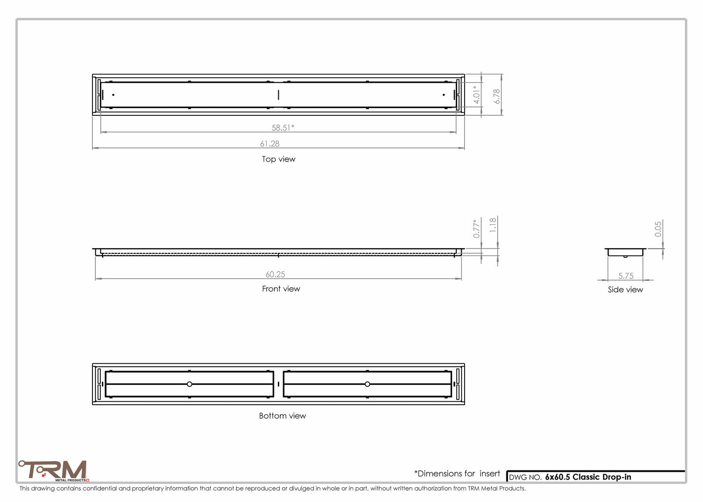 6x60.5 - Classic Drop-in Air Vent, Flush Floor-Matching, All Metal, Floor Vent Cover - TRM Metal  60.5x6
