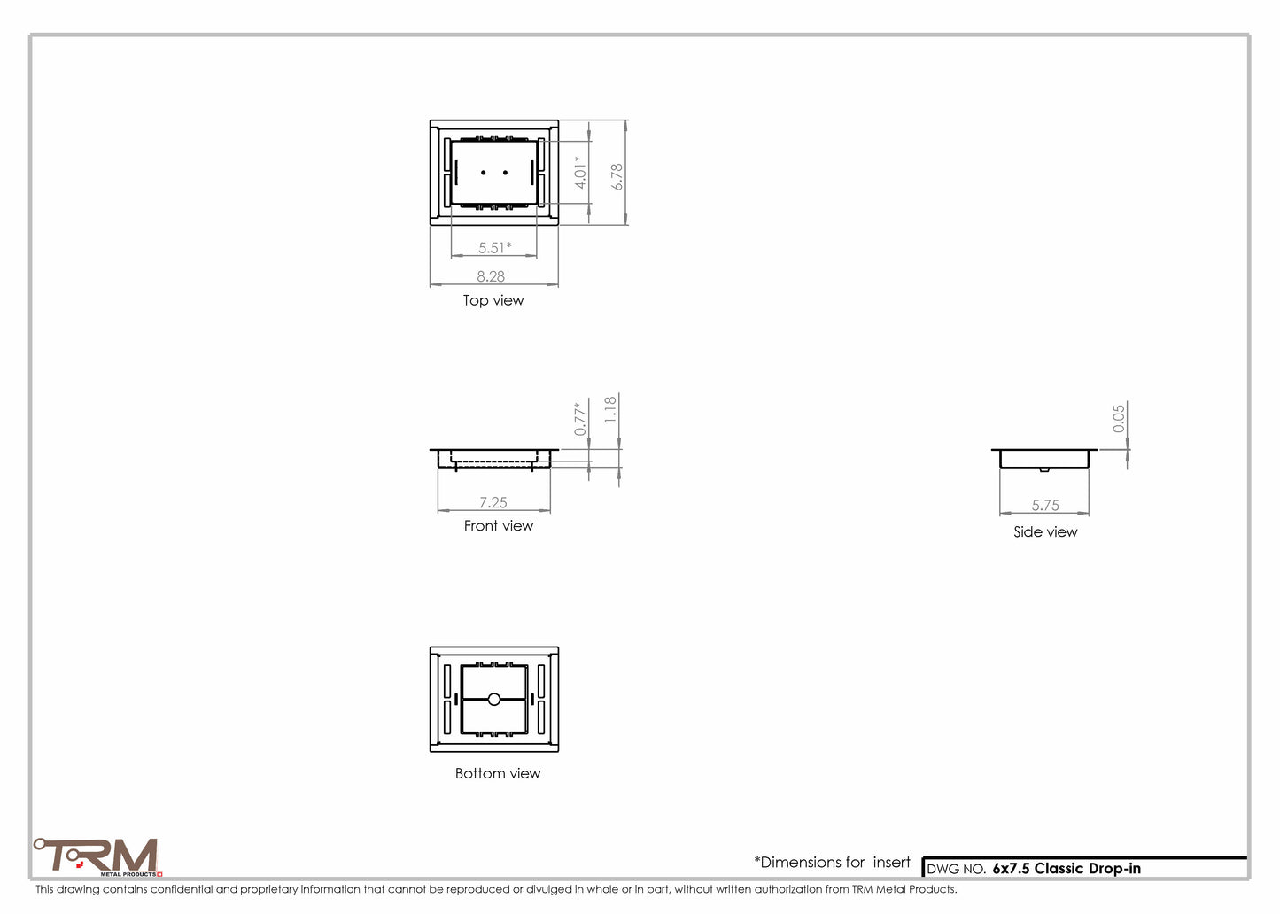 6x7.5 - Classic Drop-in Air Vent, Flush Floor-Matching, All Metal, Floor Vent Cover - TRM Metal  7.5x6