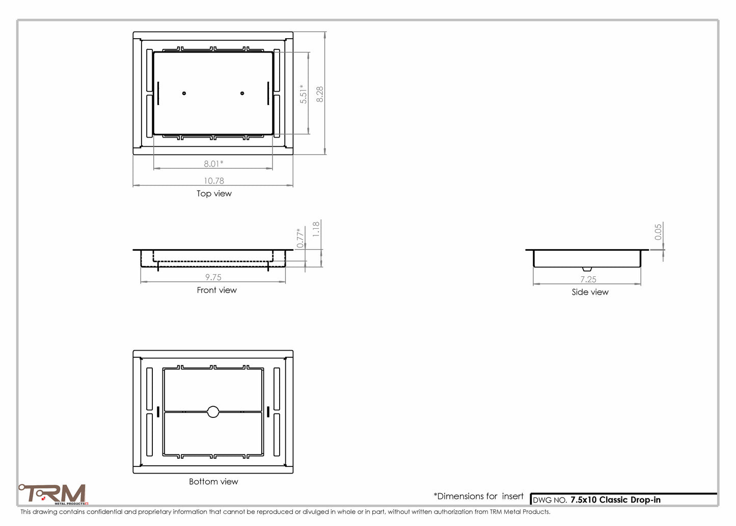 7.5x10 - Classic Drop-in Air Vent, Flush Floor-Matching, All Metal, Floor Vent Cover - TRM Metal  10x7.5