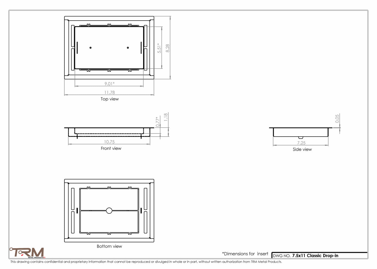 7.5x11 - Classic Drop-in Air Vent, Flush Floor-Matching, All Metal, Floor Vent Cover - TRM Metal  11x7.5