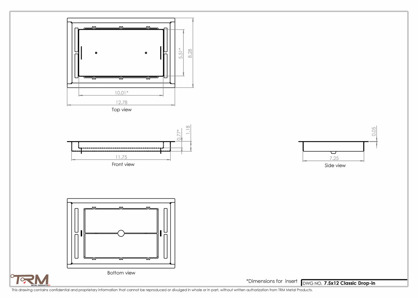 7.5x12 - Classic Drop-in Air Vent, Flush Floor-Matching, All Metal, Floor Vent Cover - TRM Metal  12x7.5