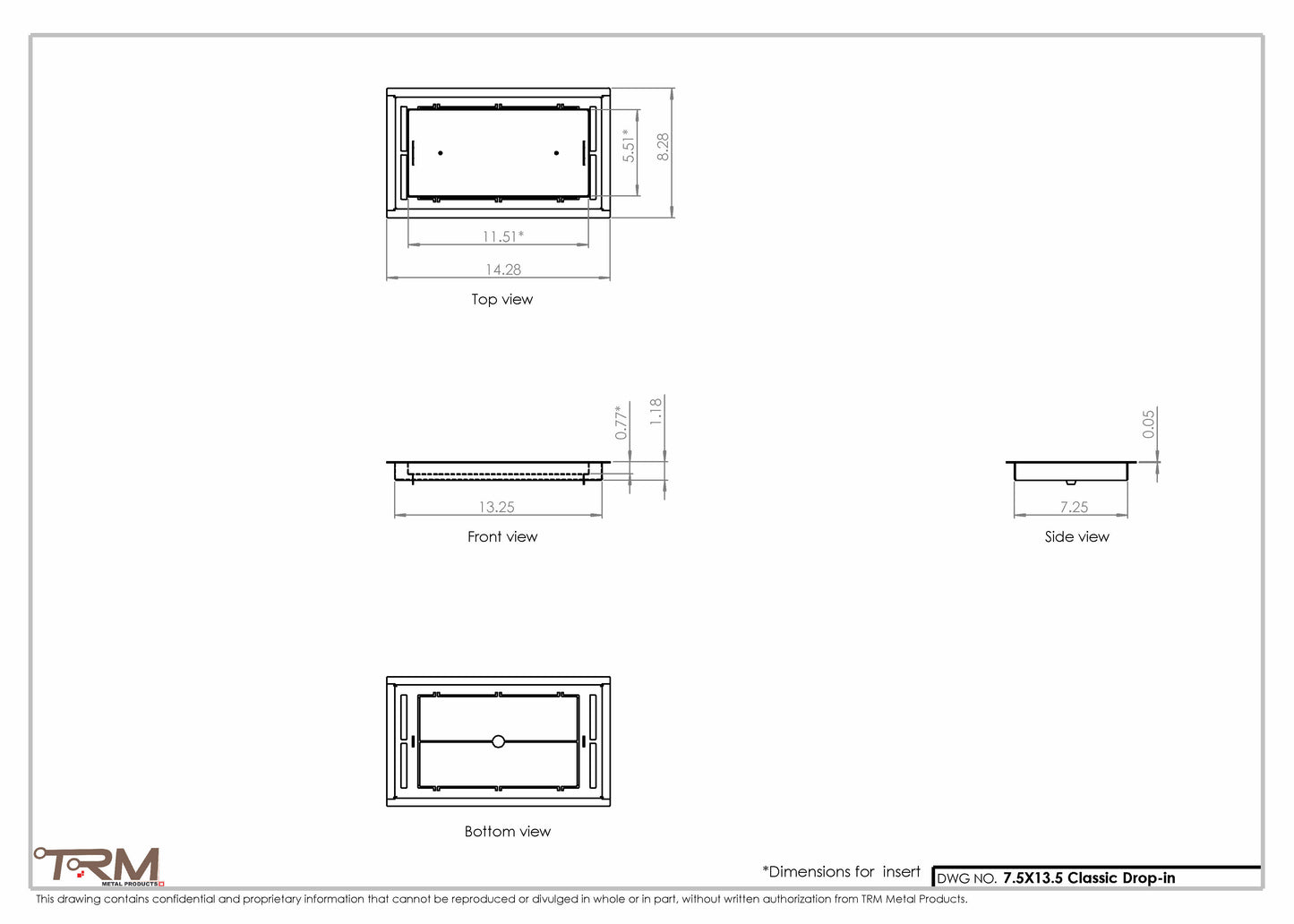 7.5x13.5 - Classic Drop-in Air Vent, Flush Floor-Matching, All Metal, Floor Vent Cover - TRM Metal  13.5x7.5