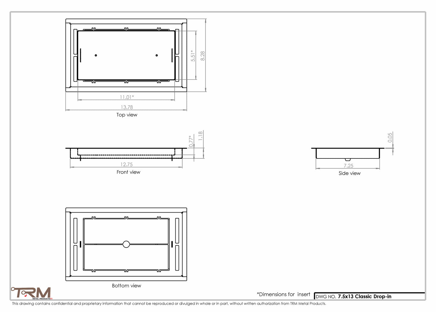7.5x13 - Classic Drop-in Air Vent, Flush Floor-Matching, All Metal, Floor Vent Cover - TRM Metal  13x7.5