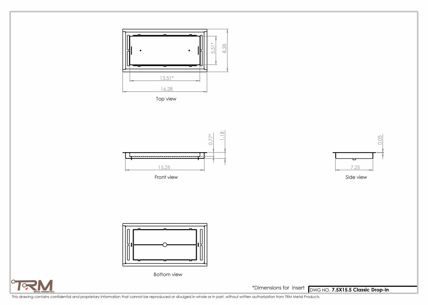 7.5x15.5 - Classic Drop-in Air Vent, Flush Floor-Matching, All Metal, Floor Vent Cover - TRM Metal  15.5x7.5