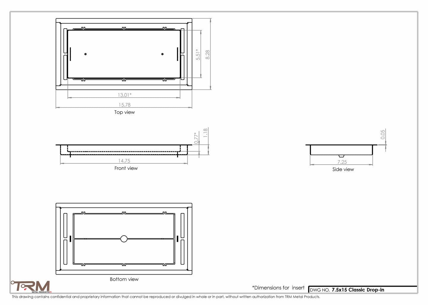 7.5x15 - Classic Drop-in Air Vent, Flush Floor-Matching, All Metal, Floor Vent Cover - TRM Metal  15x7.5