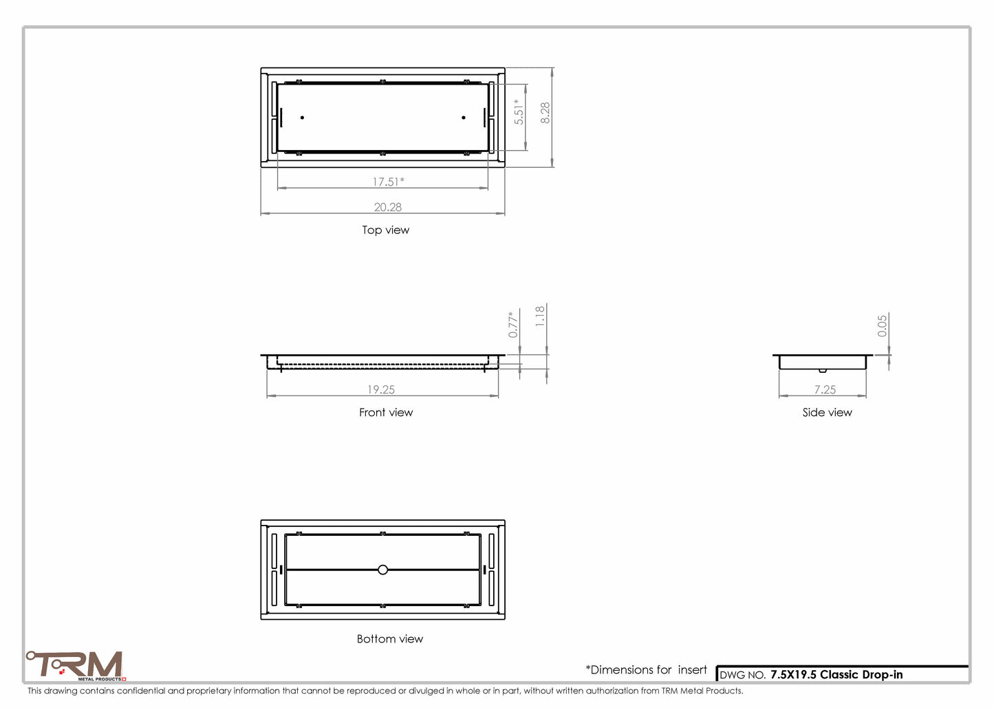 7.5x19.5 - Classic Drop-in Air Vent, Flush Floor-Matching, All Metal, Floor Vent Cover - TRM Metal  19.5x7.5