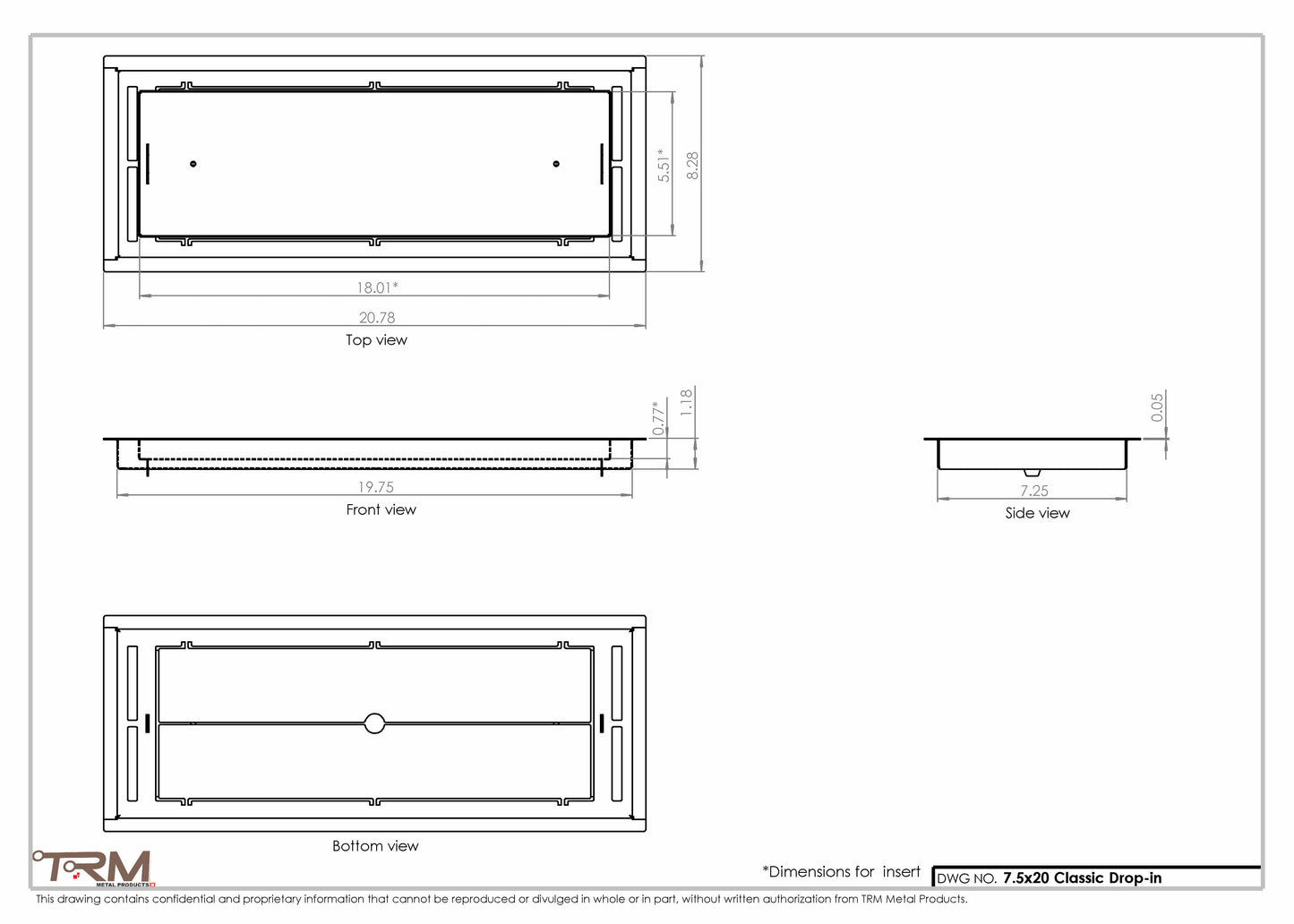 7.5x20 - Classic Drop-in Air Vent, Flush Floor-Matching, All Metal, Floor Vent Cover - TRM Metal  20x7.5