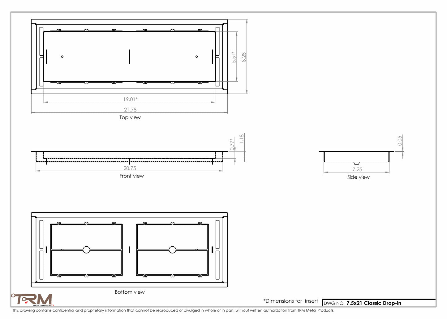 7.5x21 - Classic Drop-in Air Vent, Flush Floor-Matching, All Metal, Floor Vent Cover - TRM Metal  21x7.5