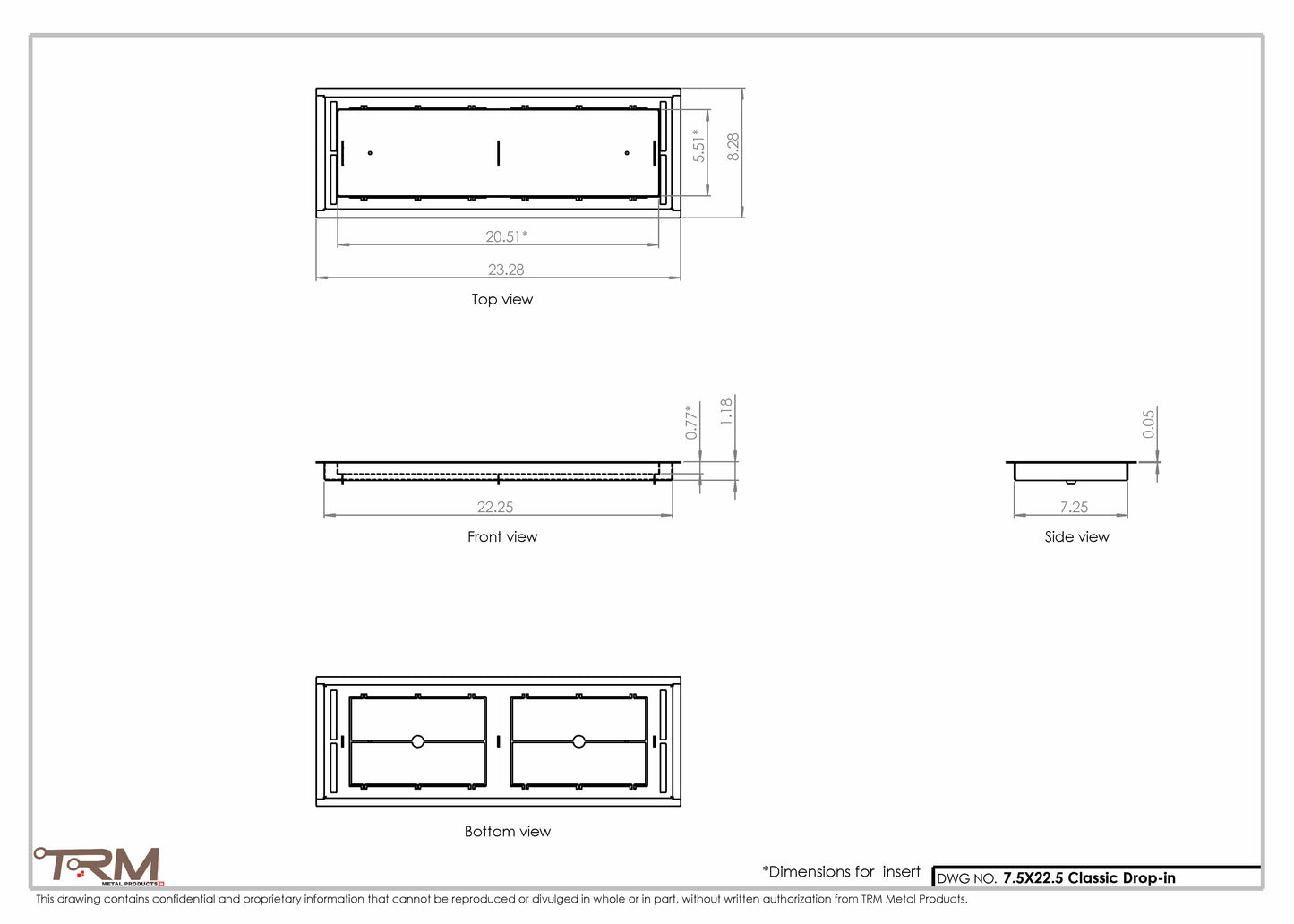 7.5x22.5 - Classic Drop-in Air Vent, Flush Floor-Matching, All Metal, Floor Vent Cover - TRM Metal  22.5x7.5