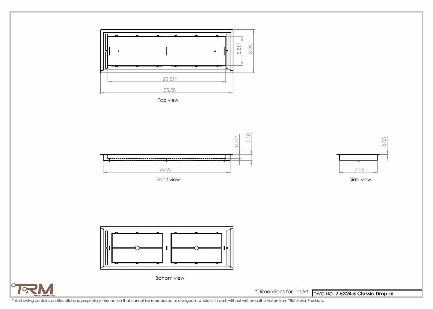 7.5x24.5 - Classic Drop-in Air Vent, Flush Floor-Matching, All Metal, Floor Vent Cover - TRM Metal  24.5x7.5