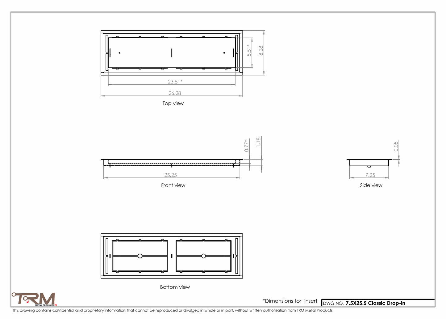 7.5x25.5 - Classic Drop-in Air Vent, Flush Floor-Matching, All Metal, Floor Vent Cover - TRM Metal  25.5x7.5
