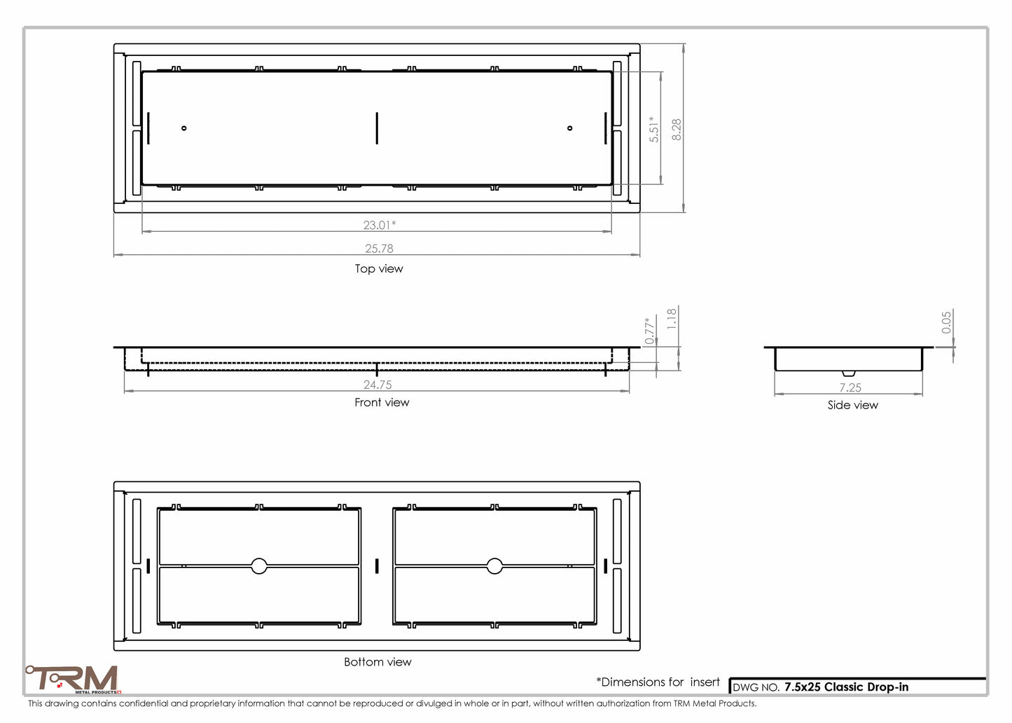 7.5x25 - Classic Drop-in Air Vent, Flush Floor-Matching, All Metal, Floor Vent Cover - TRM Metal  25x7.5