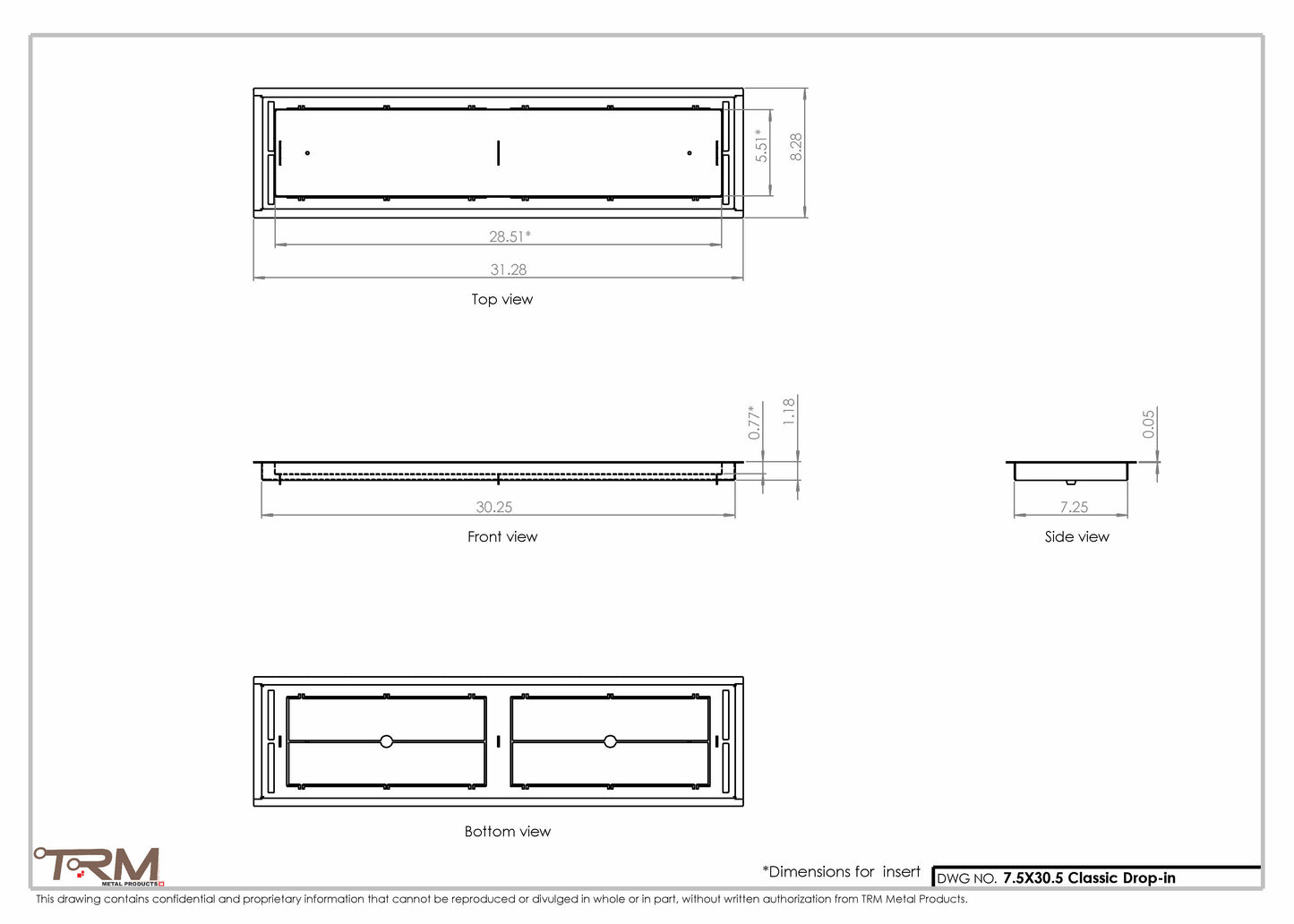 7.5x30.5 - Classic Drop-in Air Vent, Flush Floor-Matching, All Metal, Floor Vent Cover - TRM Metal  30.5x7.5