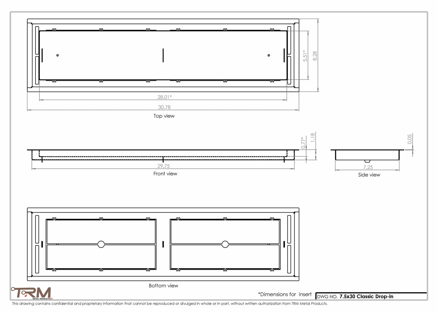 7.5x30 - Classic Drop-in Air Vent, Flush Floor-Matching, All Metal, Floor Vent Cover - TRM Metal  30x7.5