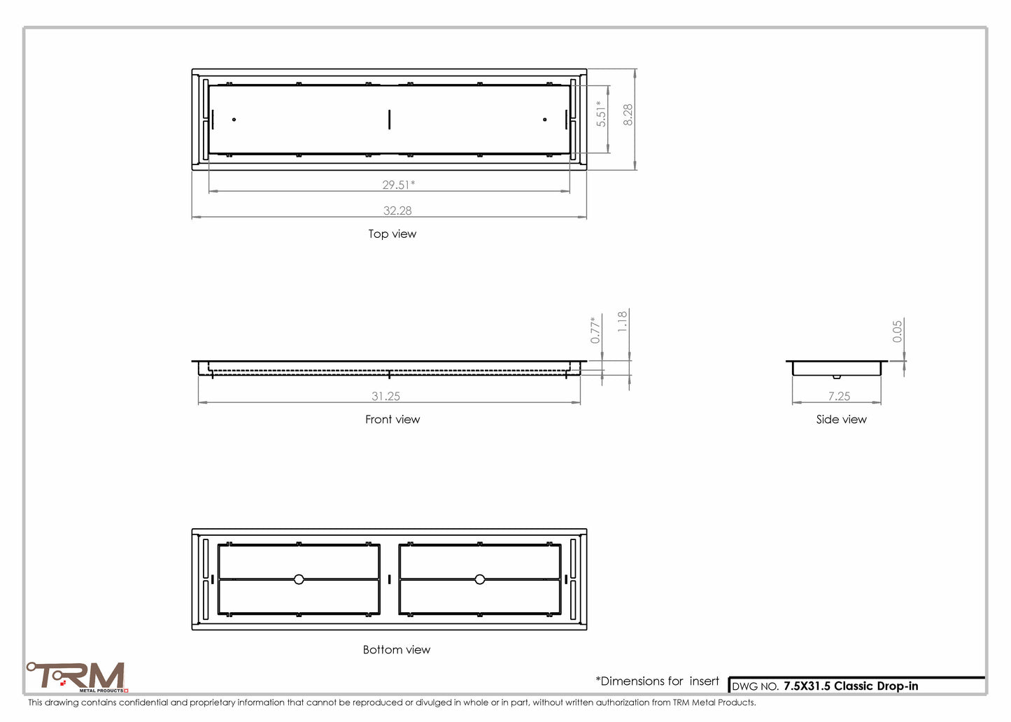 7.5x31.5 - Classic Drop-in Air Vent, Flush Floor-Matching, All Metal, Floor Vent Cover - TRM Metal  31.5x7.5