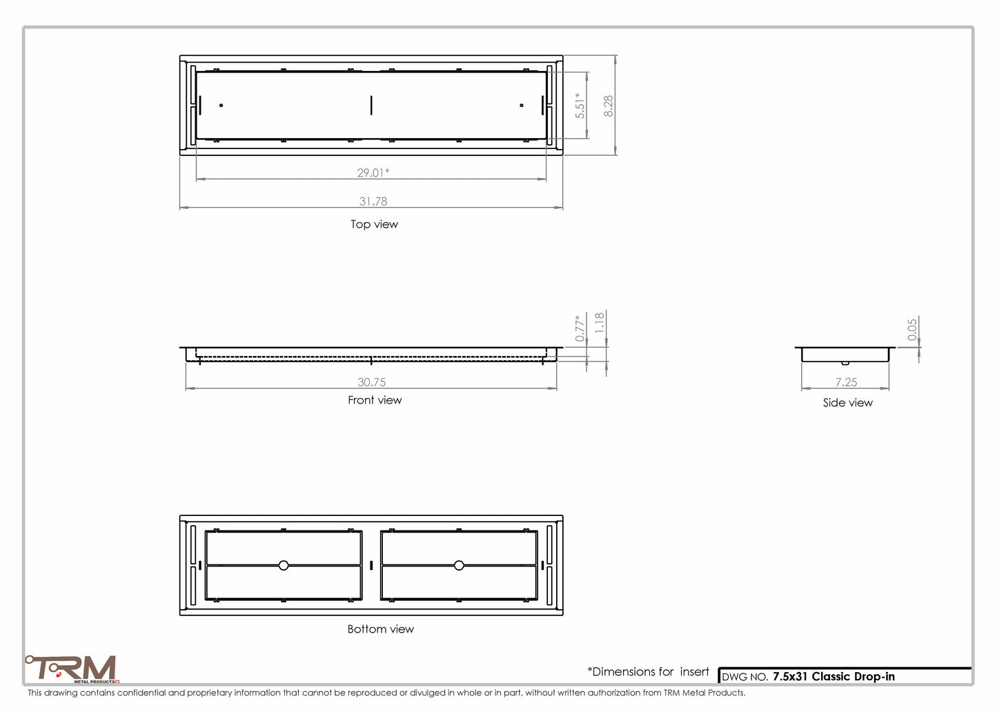 7.5x31 - Classic Drop-in Air Vent, Flush Floor-Matching, All Metal, Floor Vent Cover - TRM Metal  31x7.5