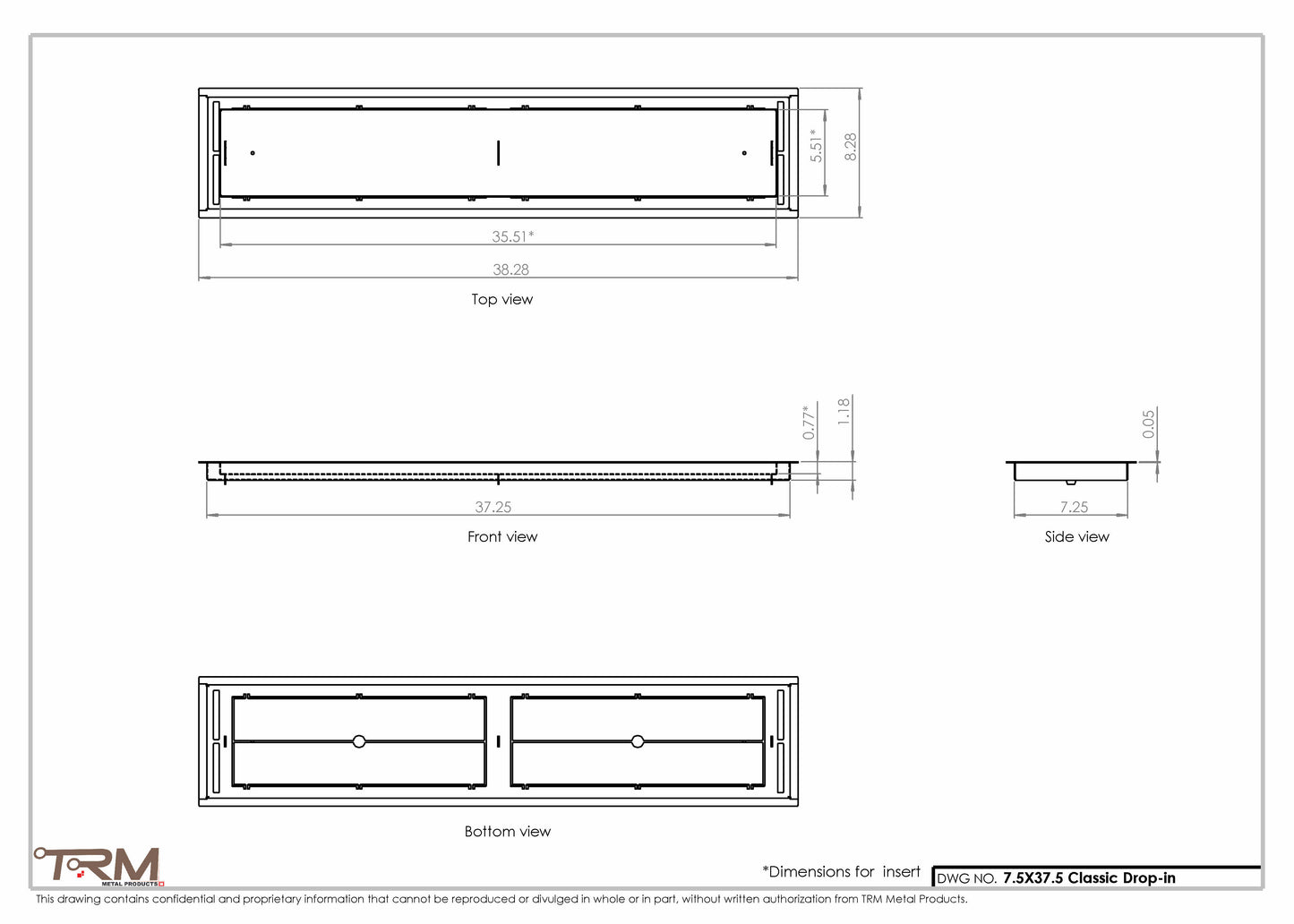 7.5x37.5 - Classic Drop-in Air Vent, Flush Floor-Matching, All Metal, Floor Vent Cover - TRM Metal  37.5x7.5