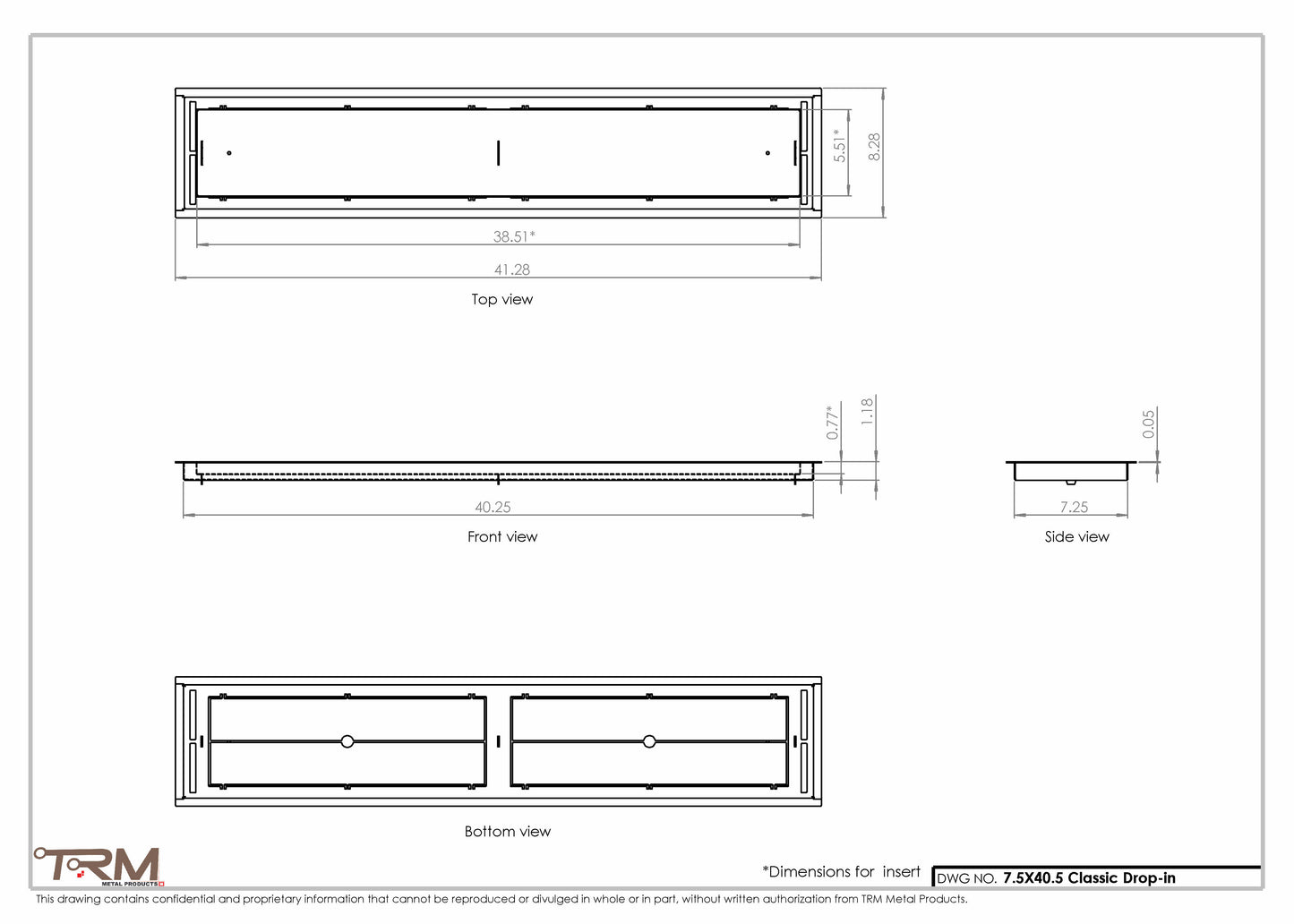 7.5x40.5 - Classic Drop-in Air Vent, Flush Floor-Matching, All Metal, Floor Vent Cover - TRM Metal  40.5x7.5