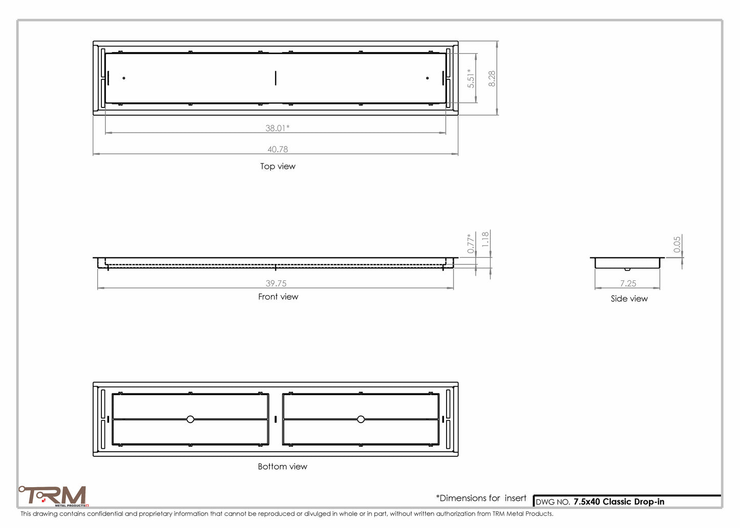 7.5x40 - Classic Drop-in Air Vent, Flush Floor-Matching, All Metal, Floor Vent Cover - TRM Metal  40x7.5