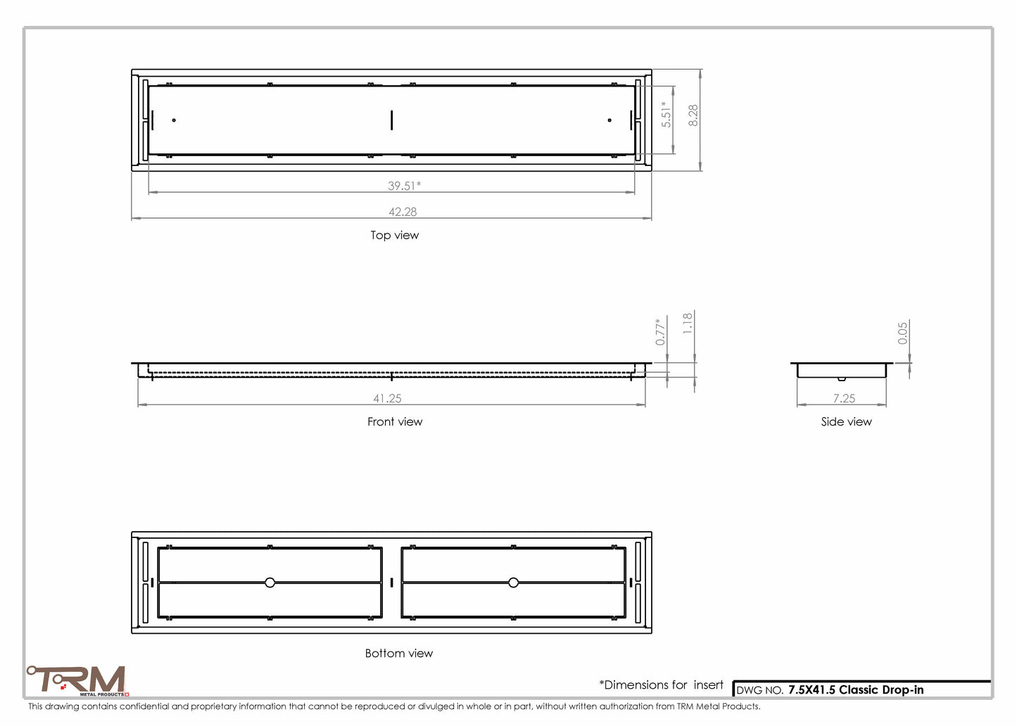 7.5x41.5 - Classic Drop-in Air Vent, Flush Floor-Matching, All Metal, Floor Vent Cover - TRM Metal  41.5x7.5