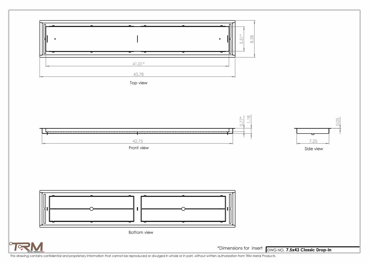 7.5x43 - Classic Drop-in Air Vent, Flush Floor-Matching, All Metal, Floor Vent Cover - TRM Metal  43x7.5
