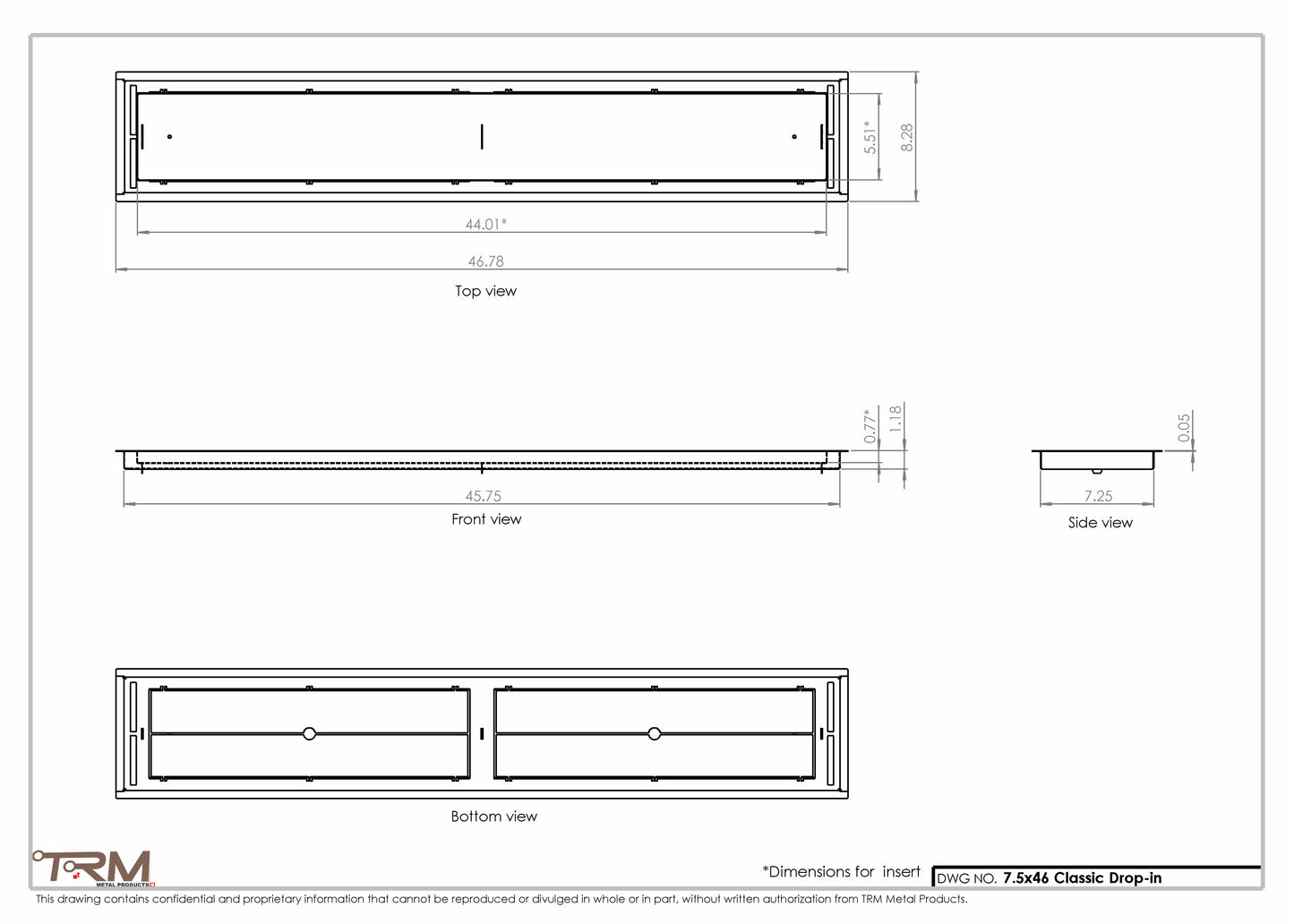 7.5x46 - Classic Drop-in Air Vent, Flush Floor-Matching, All Metal, Floor Vent Cover - TRM Metal  46x7.5