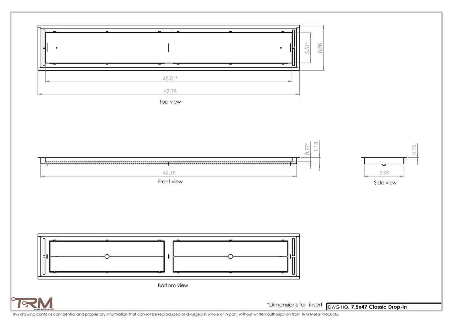 7.5x47 - Classic Drop-in Air Vent, Flush Floor-Matching, All Metal, Floor Vent Cover - TRM Metal  47x7.5