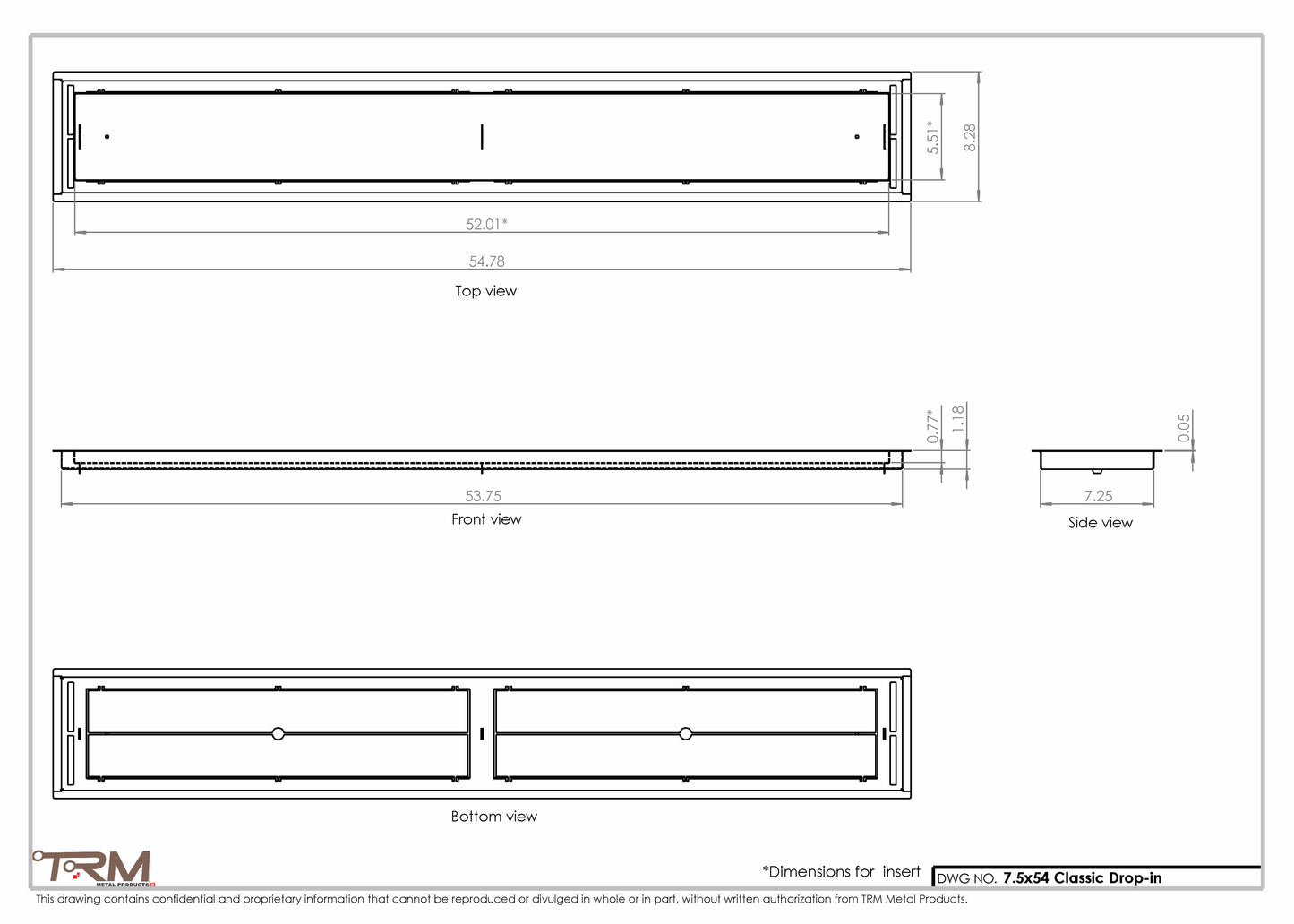 7.5x54 - Classic Drop-in Air Vent, Flush Floor-Matching, All Metal, Floor Vent Cover - TRM Metal  54x7.5