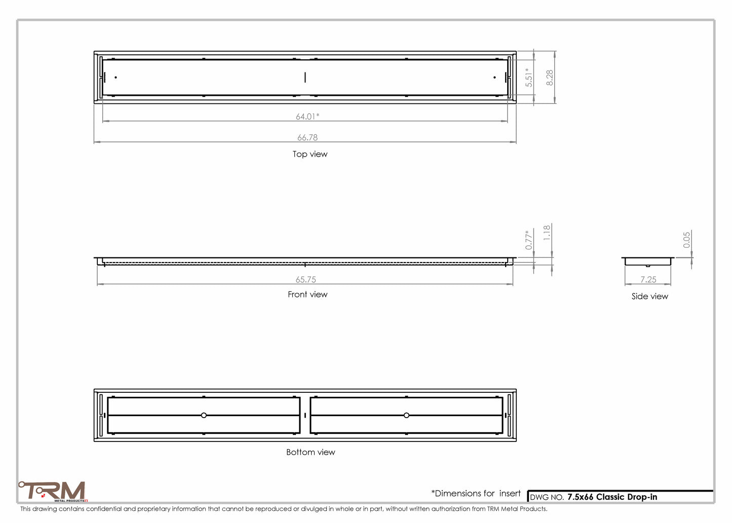7.5x66 - Classic Drop-in Air Vent, Flush Floor-Matching, All Metal, Floor Vent Cover - TRM Metal  66x7.5