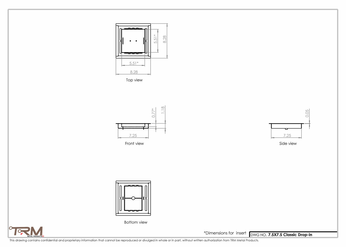 7.5x7.5 - Classic Drop-in Air Vent, Flush Floor-Matching, All Metal, Floor Vent Cover - TRM Metal  7.5x7.5