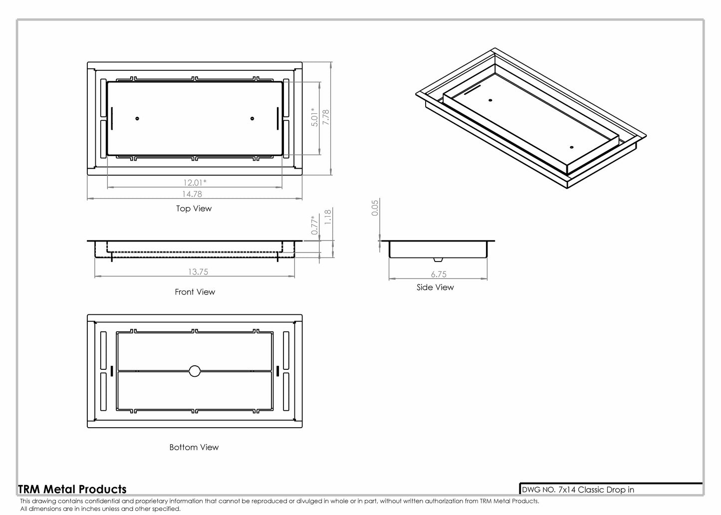 7x14 Classic Drop-in Air Vent, Flush Floor-Matching, All Metal, Floor Vent Cover