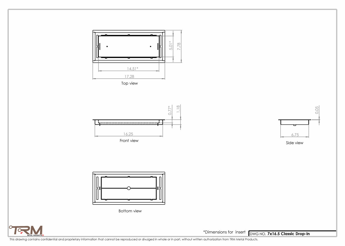7x16.5 - Classic Drop-in Air Vent, Flush Floor-Matching, All Metal, Floor Vent Cover - TRM Metal  16.5x7