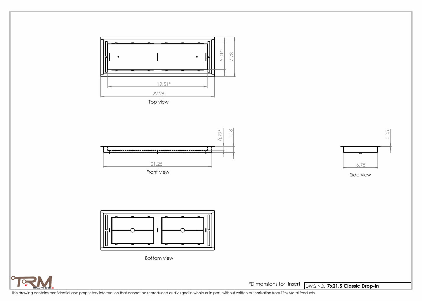 7x21.5 - Classic Drop-in Air Vent, Flush Floor-Matching, All Metal, Floor Vent Cover - TRM Metal  21.5x7